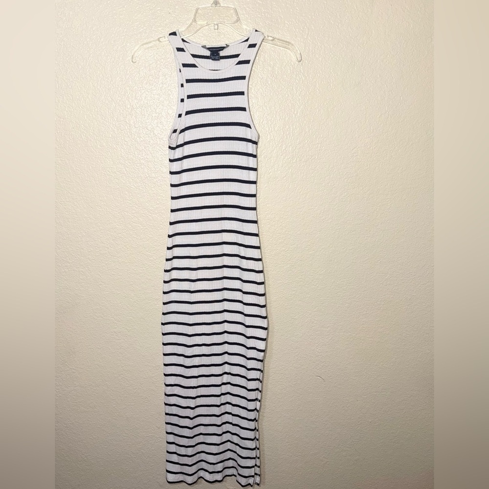 French Connection Ribbed Bodycon Maxi Dress Women’s S White Tank Side Slit